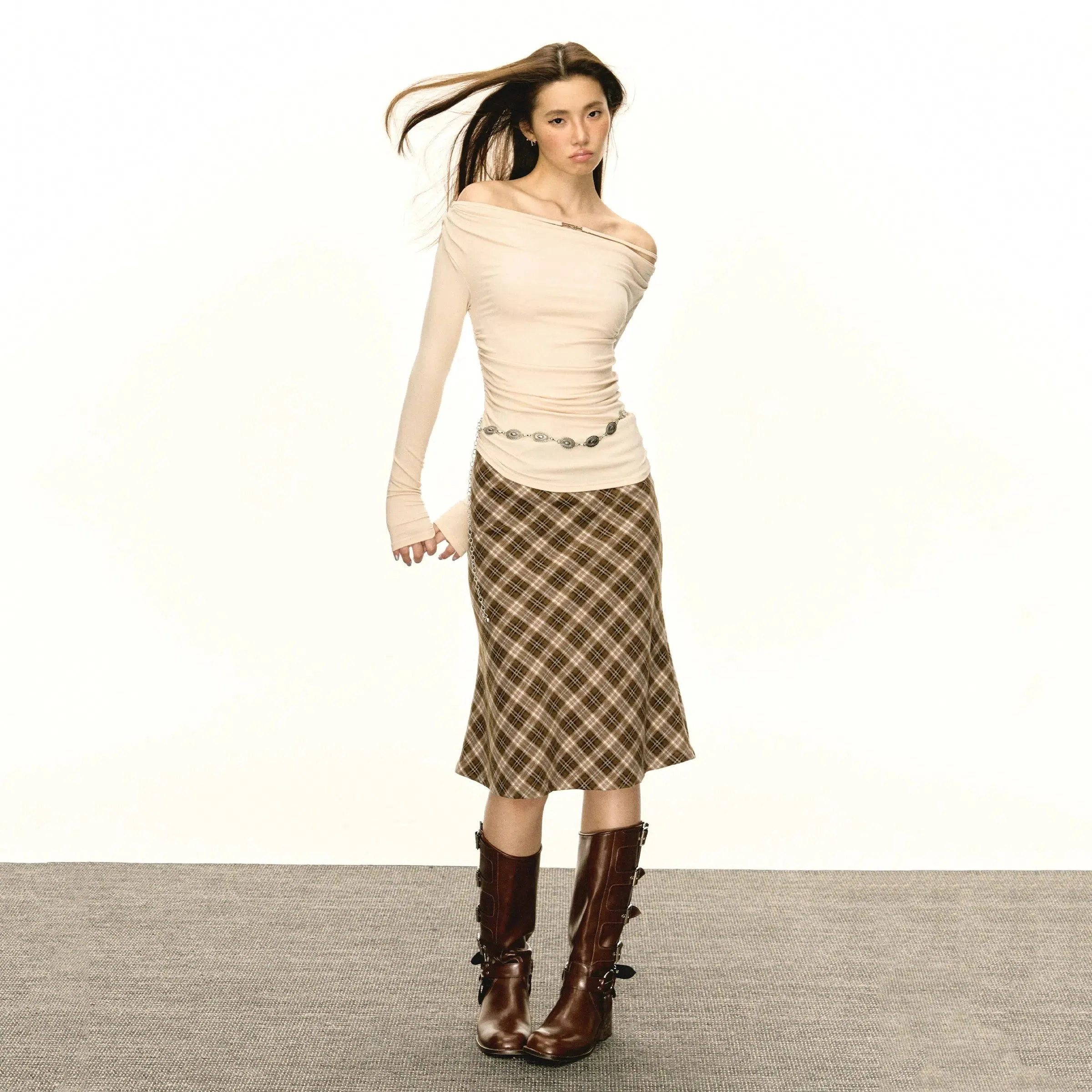 Classic Plaid A-Line Midi Skirt