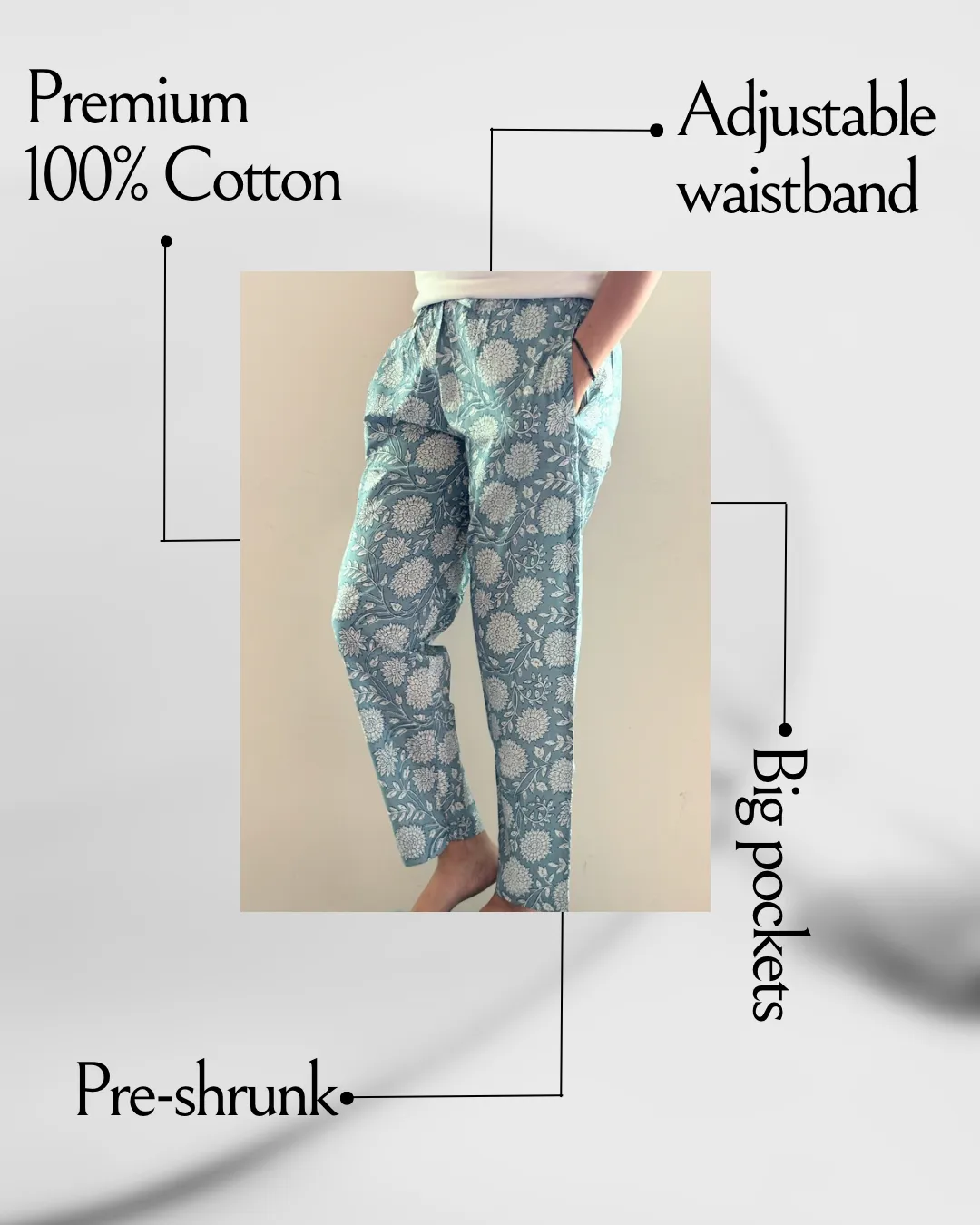 Cotton Pajama Pants Women - Misty Blossom