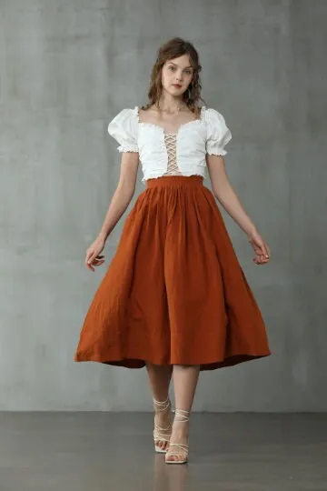 Daisy 03 | Midi linen skirt in humus