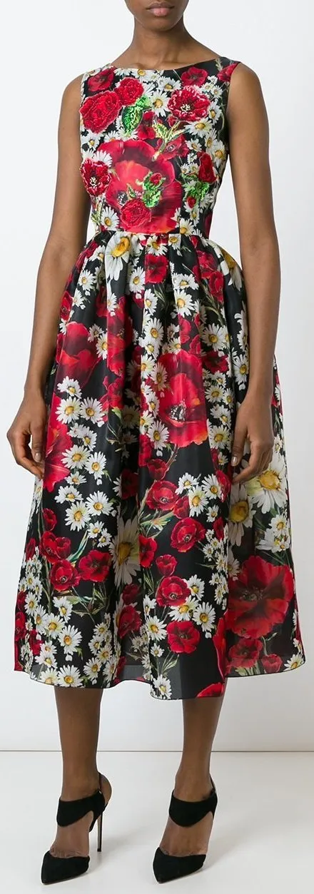 *Extended Sizes* Daisy and Poppy Print Chiffon Midi Dress