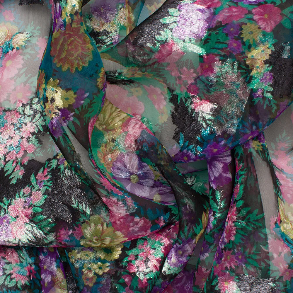 Floral/Black Silk Organza Jacquard