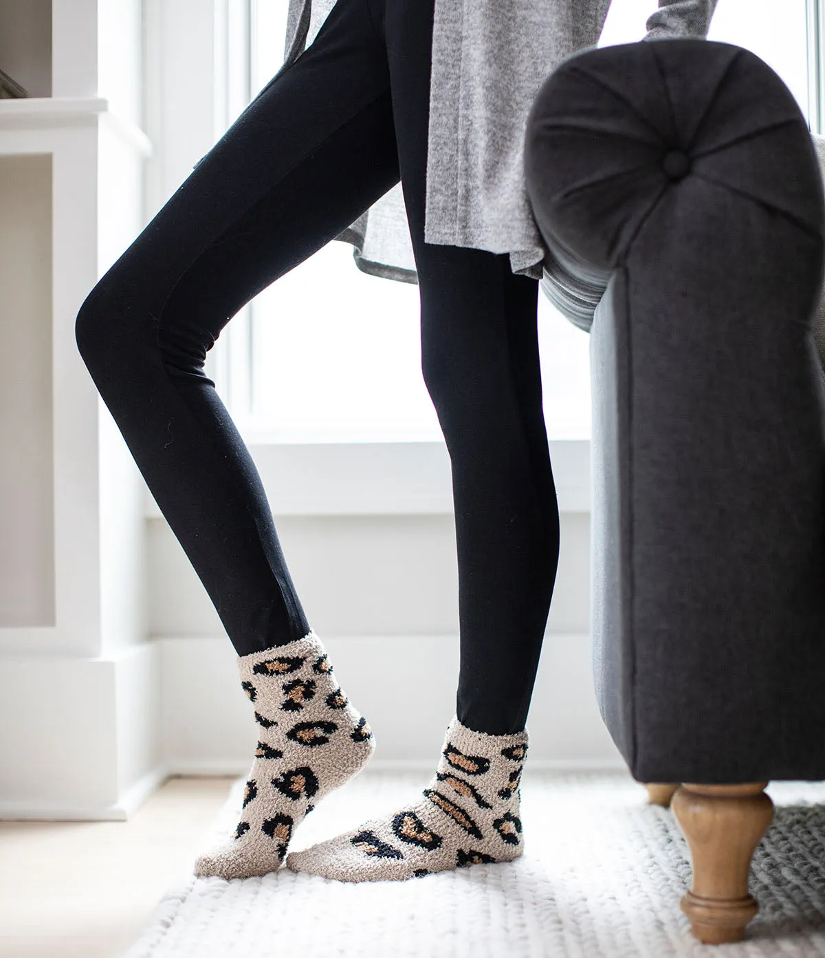 Fuzzy Leopard Print Socks