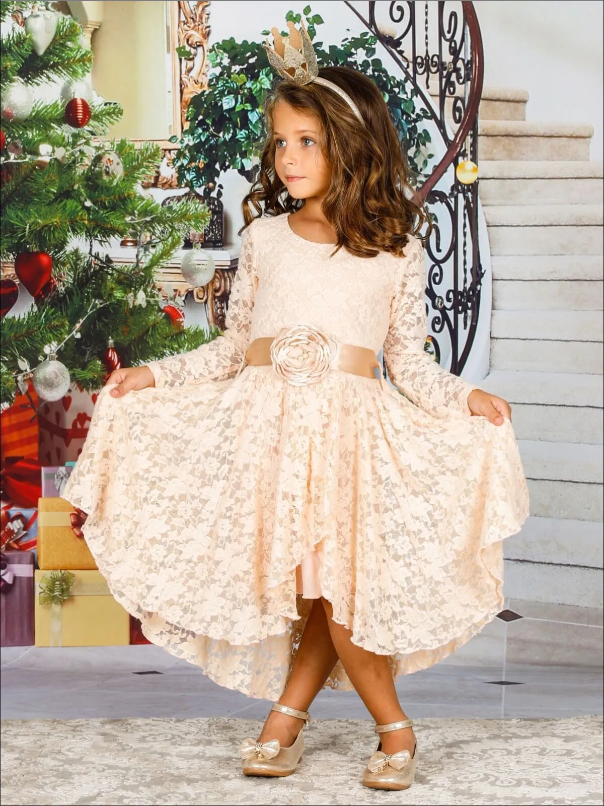 Girls Je t'Aime Dress with Satin Flower Sash