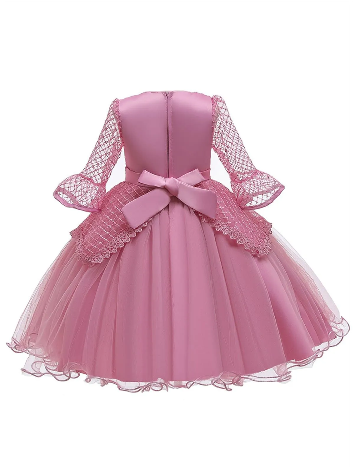 Girls Long Sleeve Lace Princess Holiday Dress With Flower Sash