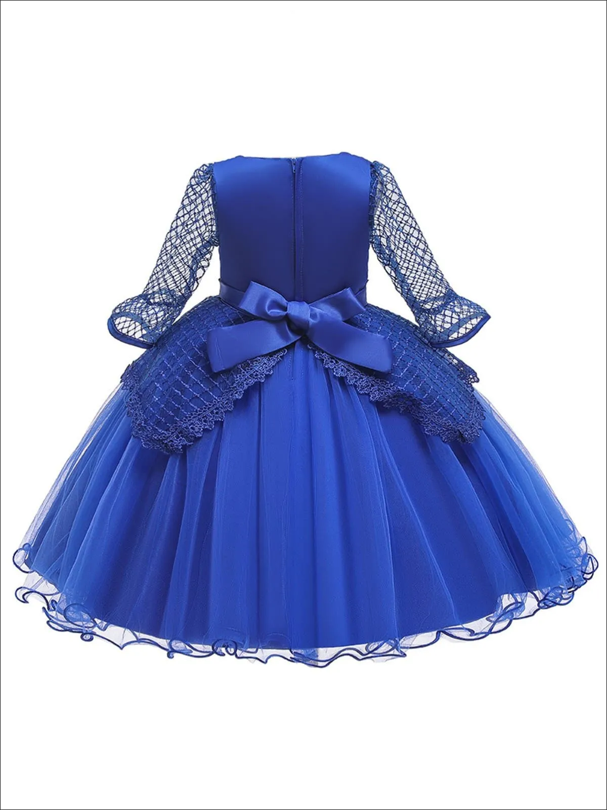 Girls Long Sleeve Lace Princess Holiday Dress With Flower Sash