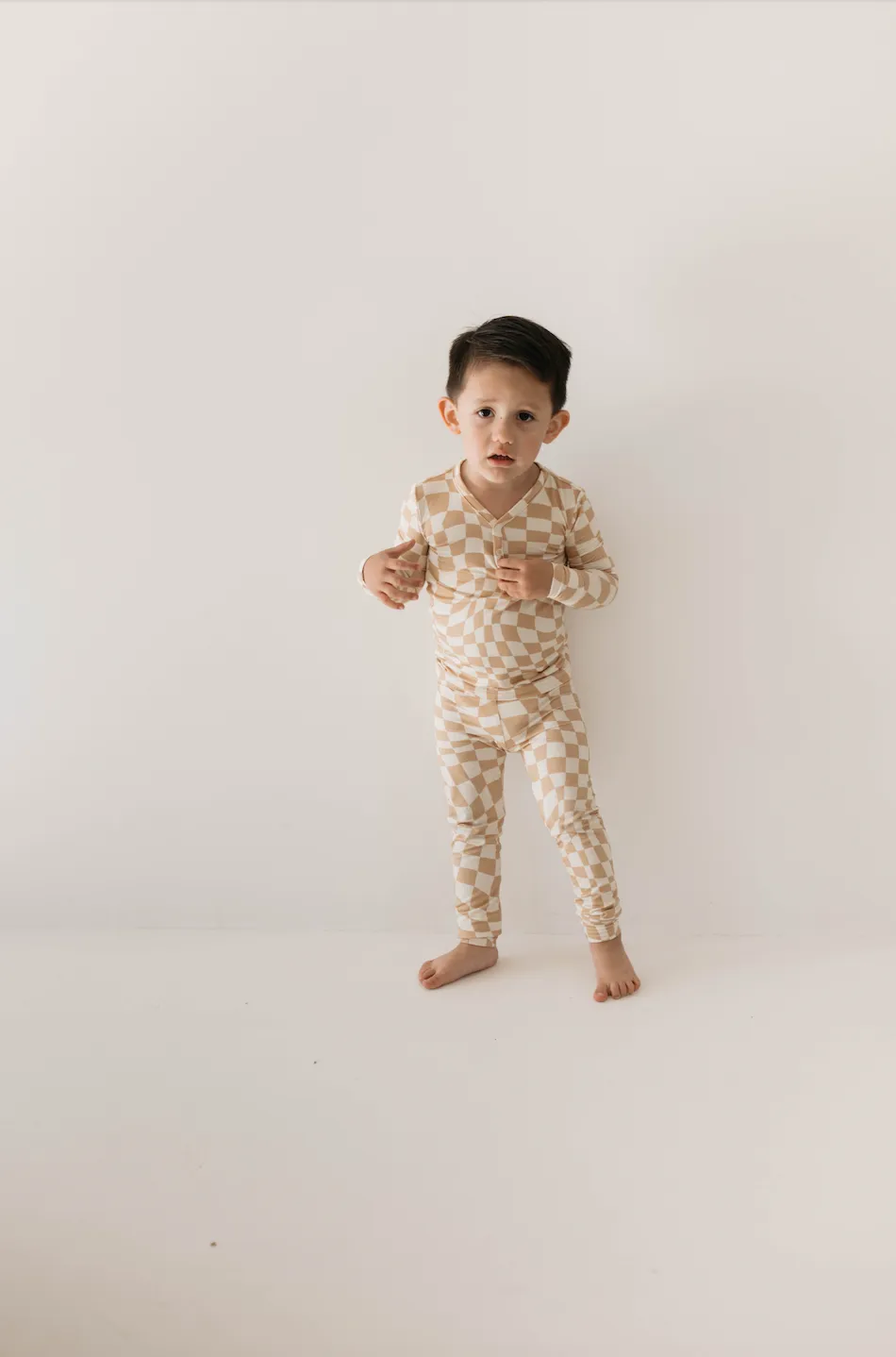 Gold Coast Wavy Checker  | Bamboo Two Piece Pajamas