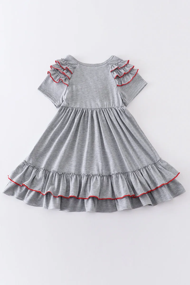 Grey baseball applique ruffle dress