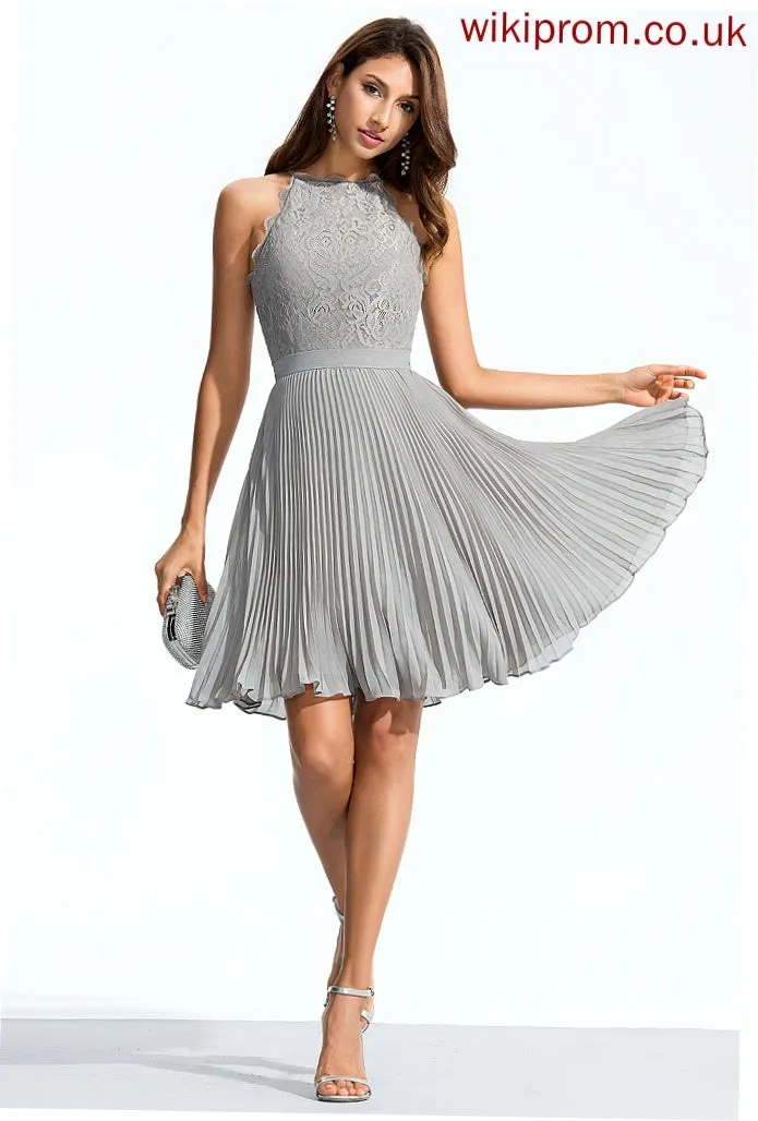 Homecoming Dresses A-Line Neck Scoop With Homecoming Dress Maritza Chiffon Pleated Knee-Length