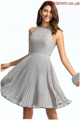 Homecoming Dresses A-Line Neck Scoop With Homecoming Dress Maritza Chiffon Pleated Knee-Length