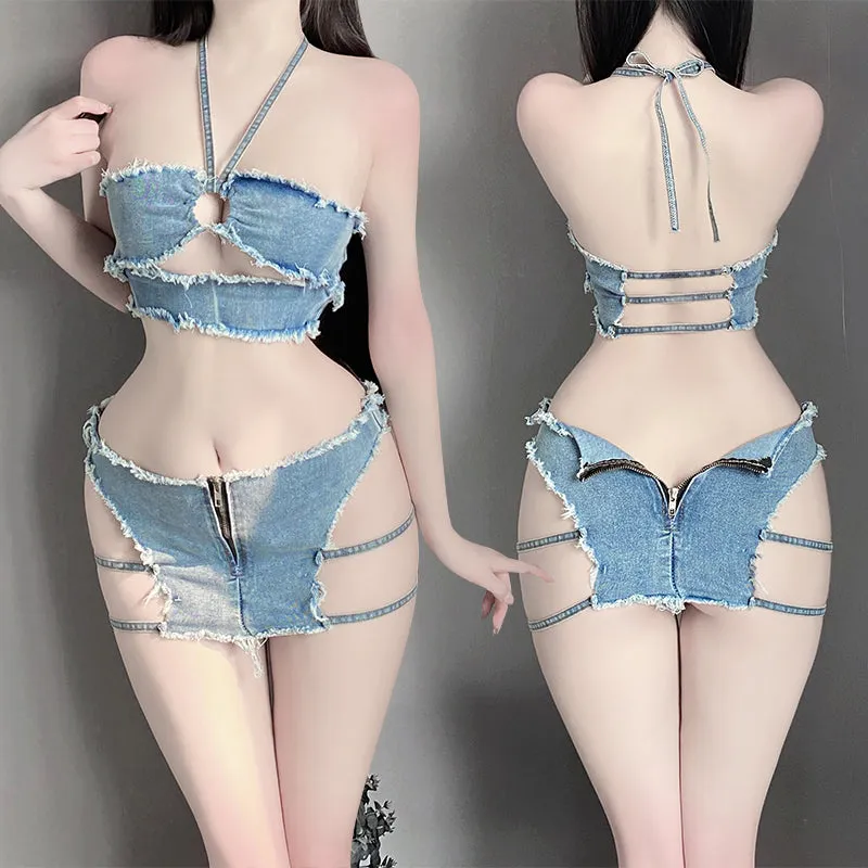 Hot denim suit uniform KF11141