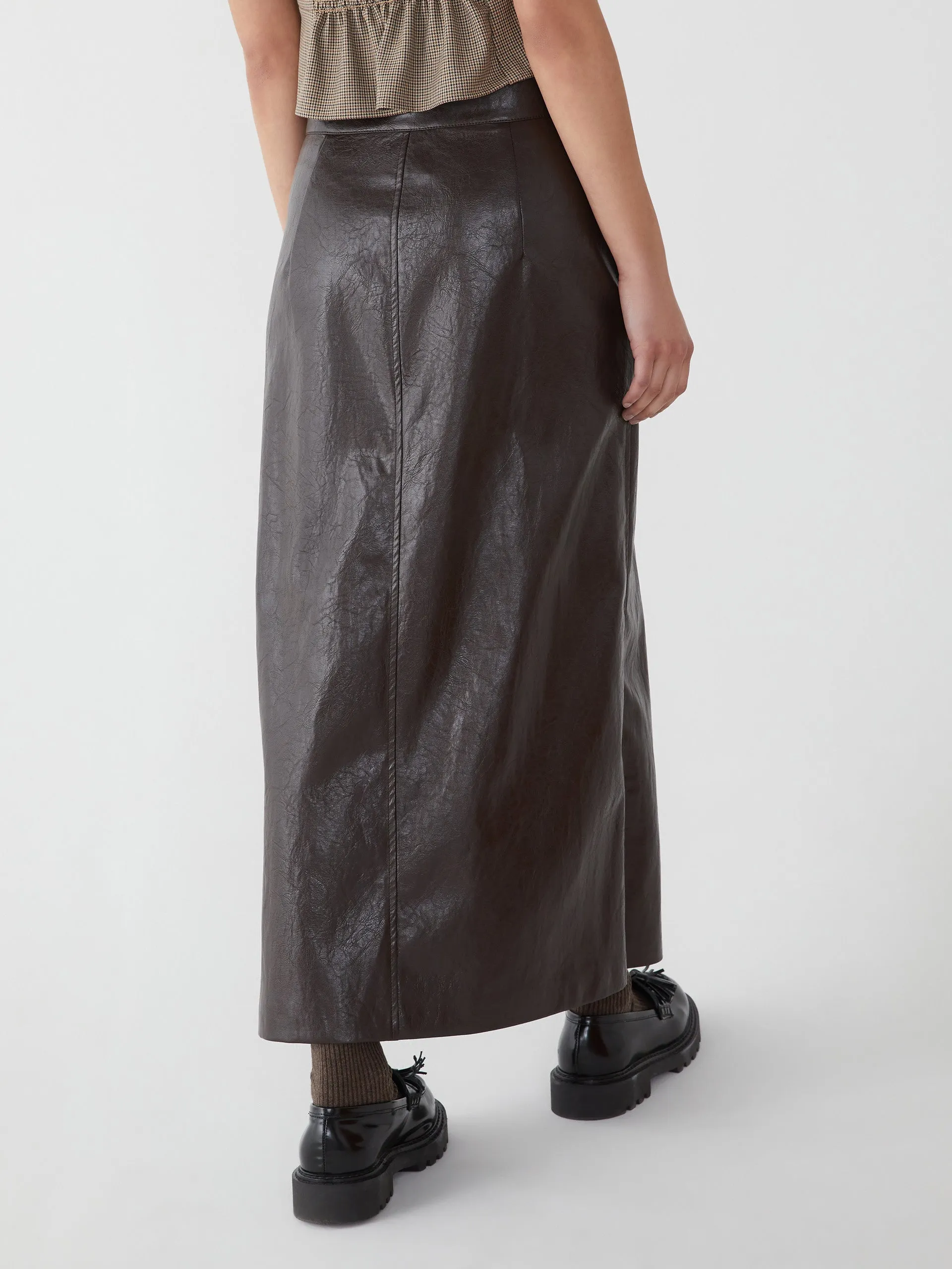 IBLUES Brown Leather A-line Skirt