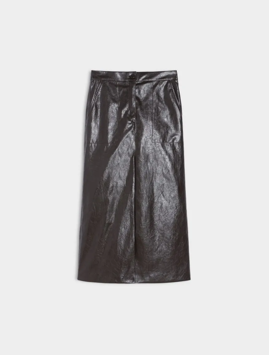 IBLUES Brown Leather A-line Skirt