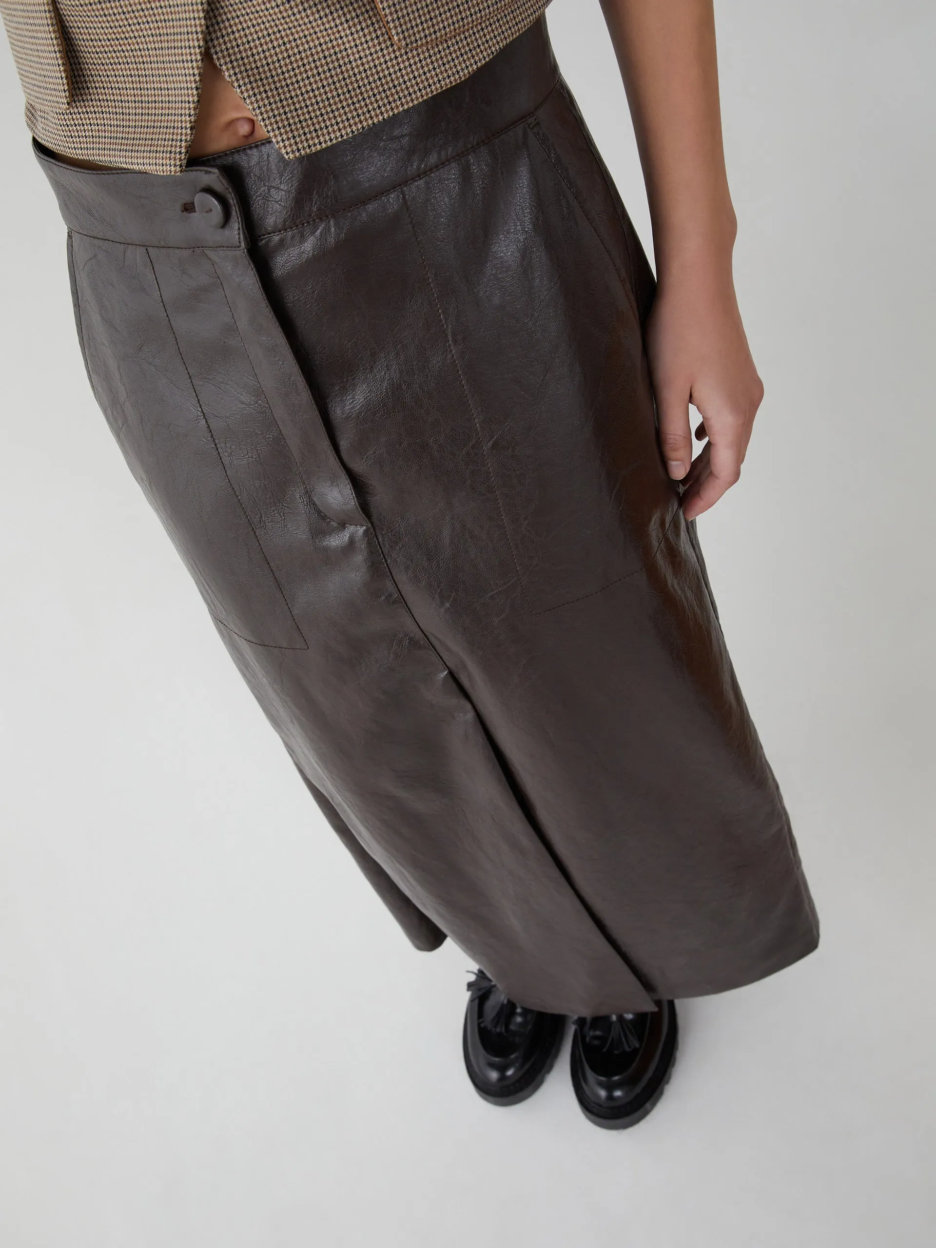 IBLUES Brown Leather A-line Skirt