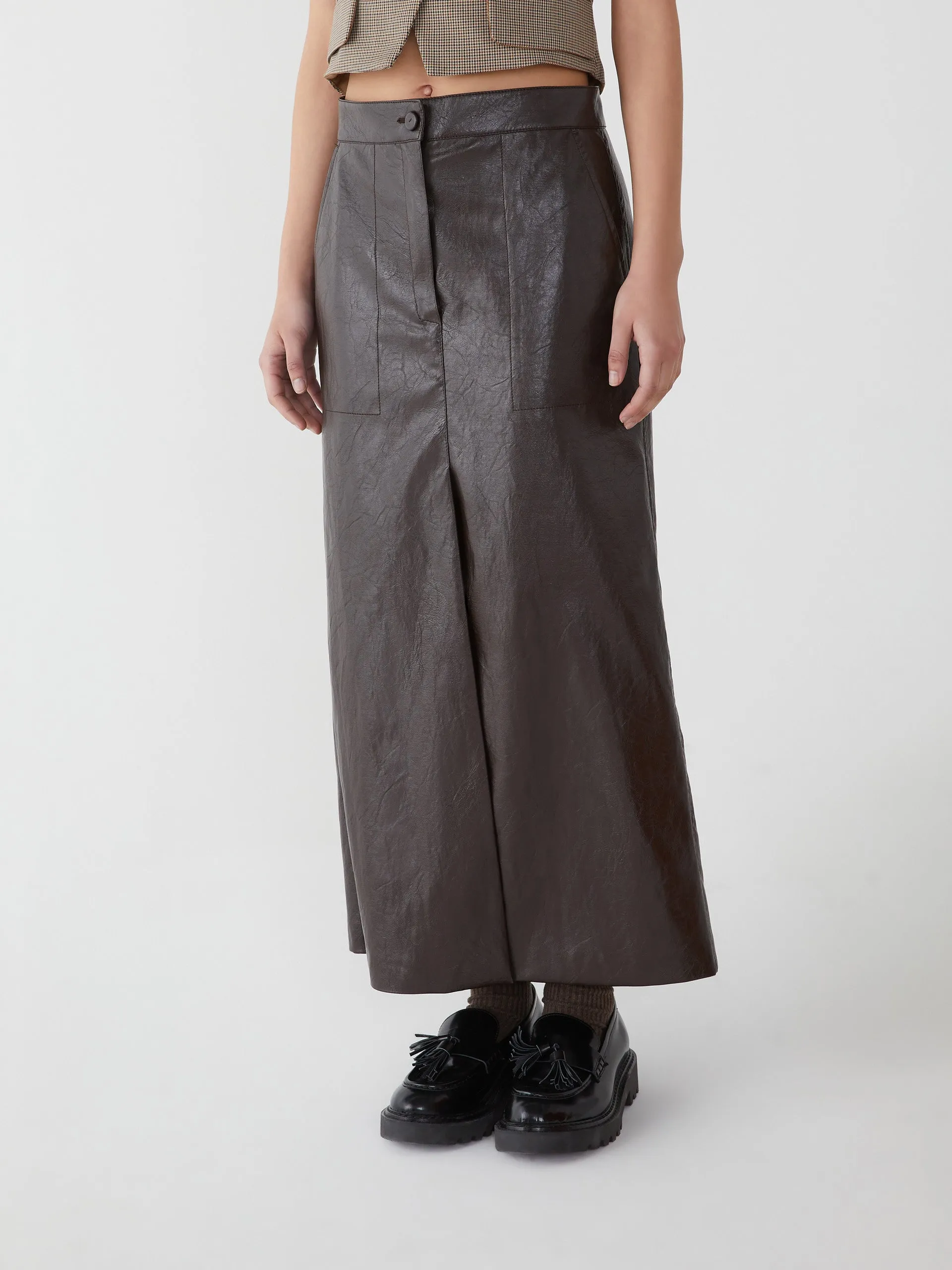 IBLUES Brown Leather A-line Skirt