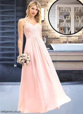 Isabel A-Line Sweetheart Floor-Length Chiffon Lace Bridesmaid Dress SWKP0013248