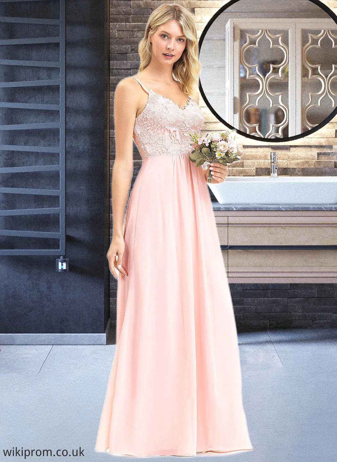 Isabel A-Line Sweetheart Floor-Length Chiffon Lace Bridesmaid Dress SWKP0013248