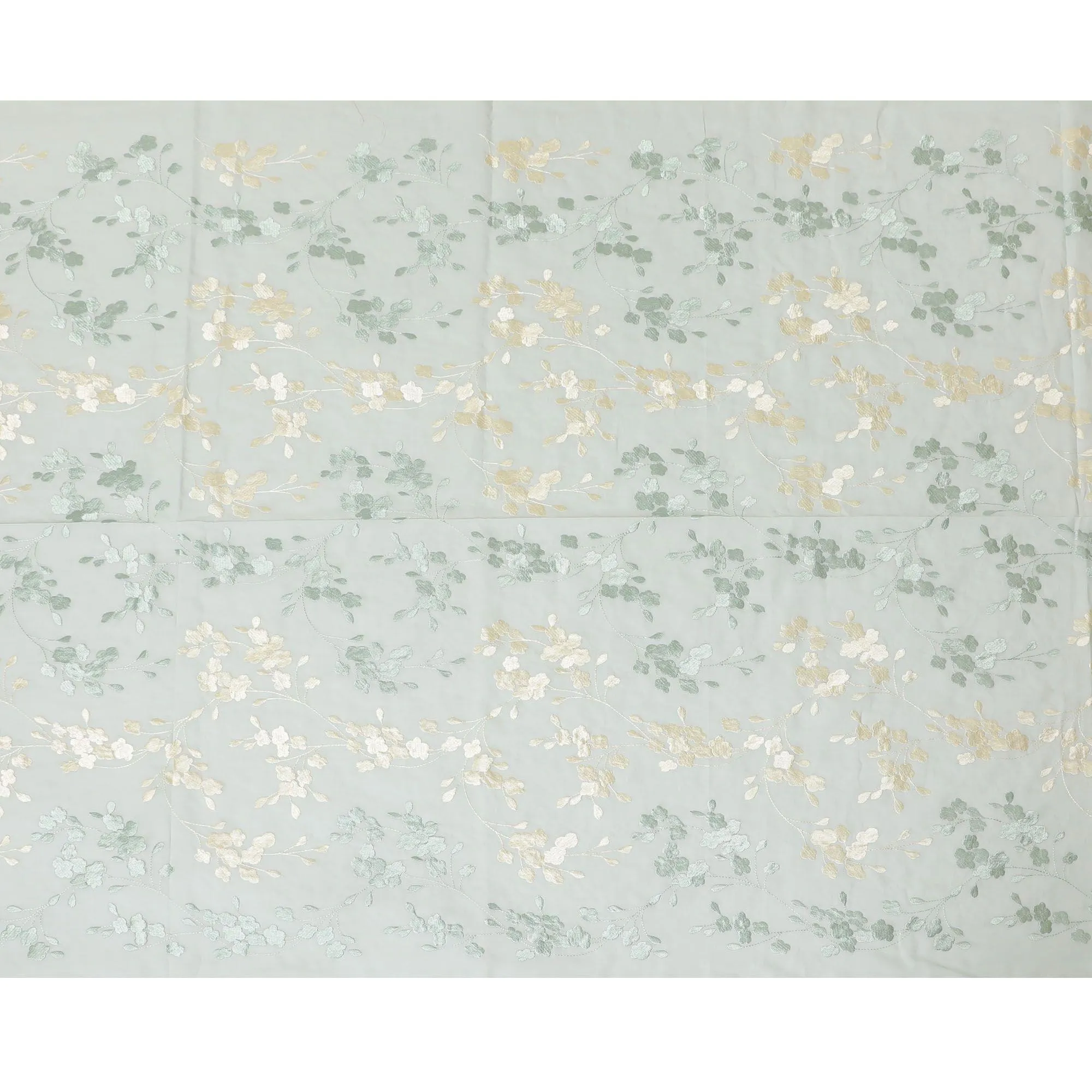 Laurel green premium pure cotton voile fabric with same tone and beige embroidery in floral design-D13630