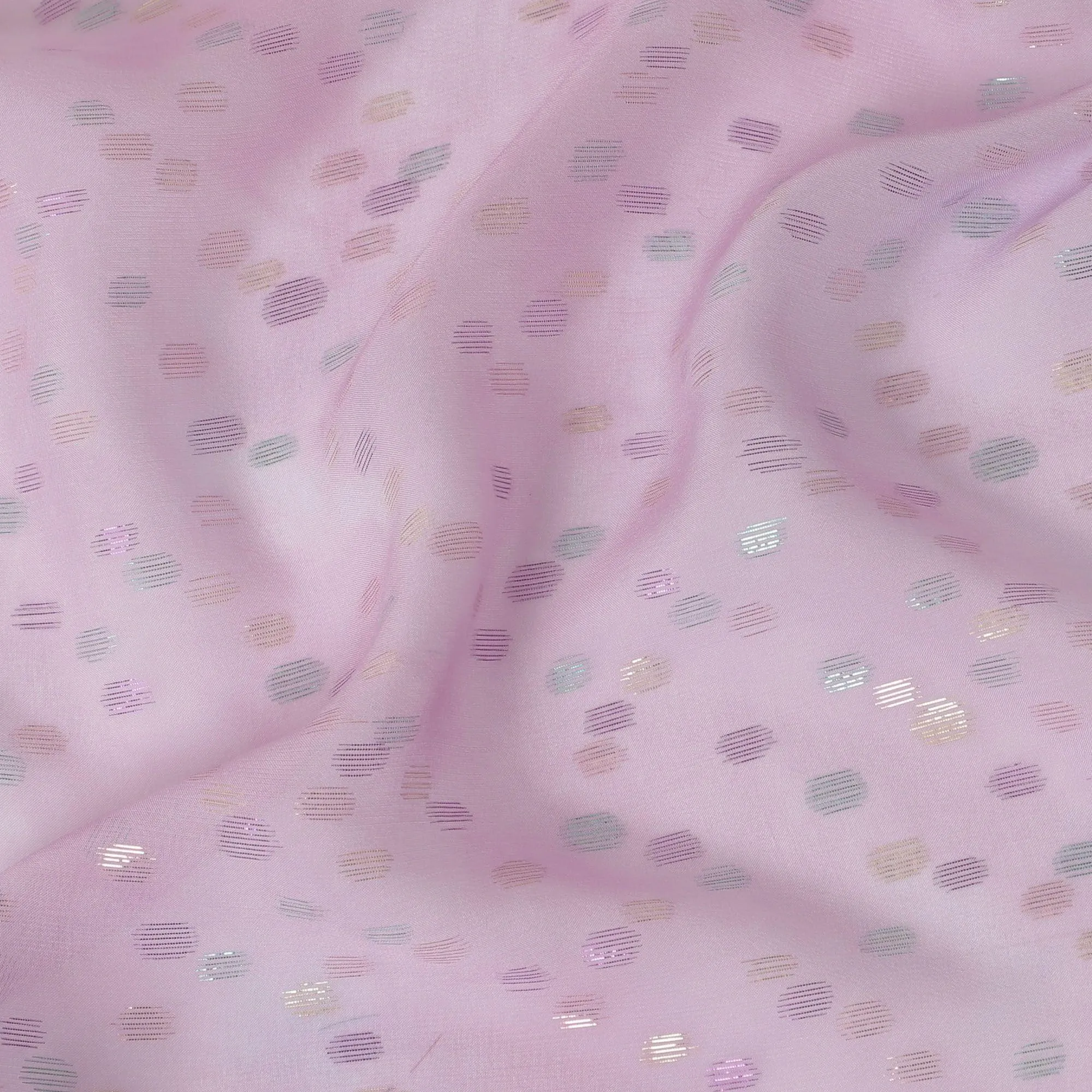 Lavender pink premium pure silk chiffon fabric with multicolor metallic lurex in dot design-D10423