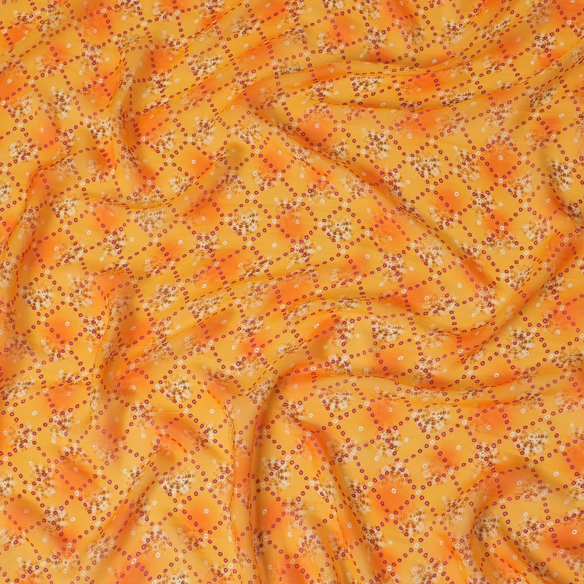 Light orange Premium pure silk chiffon fabric with multicolor print in floral design-D16994