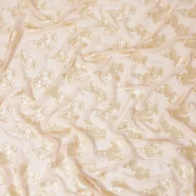 Light peach premium pure silk chiffon fabric with same tone viscose and gold metallic lurex in floral design-D13134