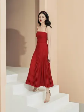 LUXURY ELEGANT SOPHISTICATED  PLEATED PLEATED MIDI DRESS - CELIA