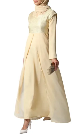 Marcella Long Sleeve Modest Muslim Formal Evening Dress - Beige Gold - FINAL SALE