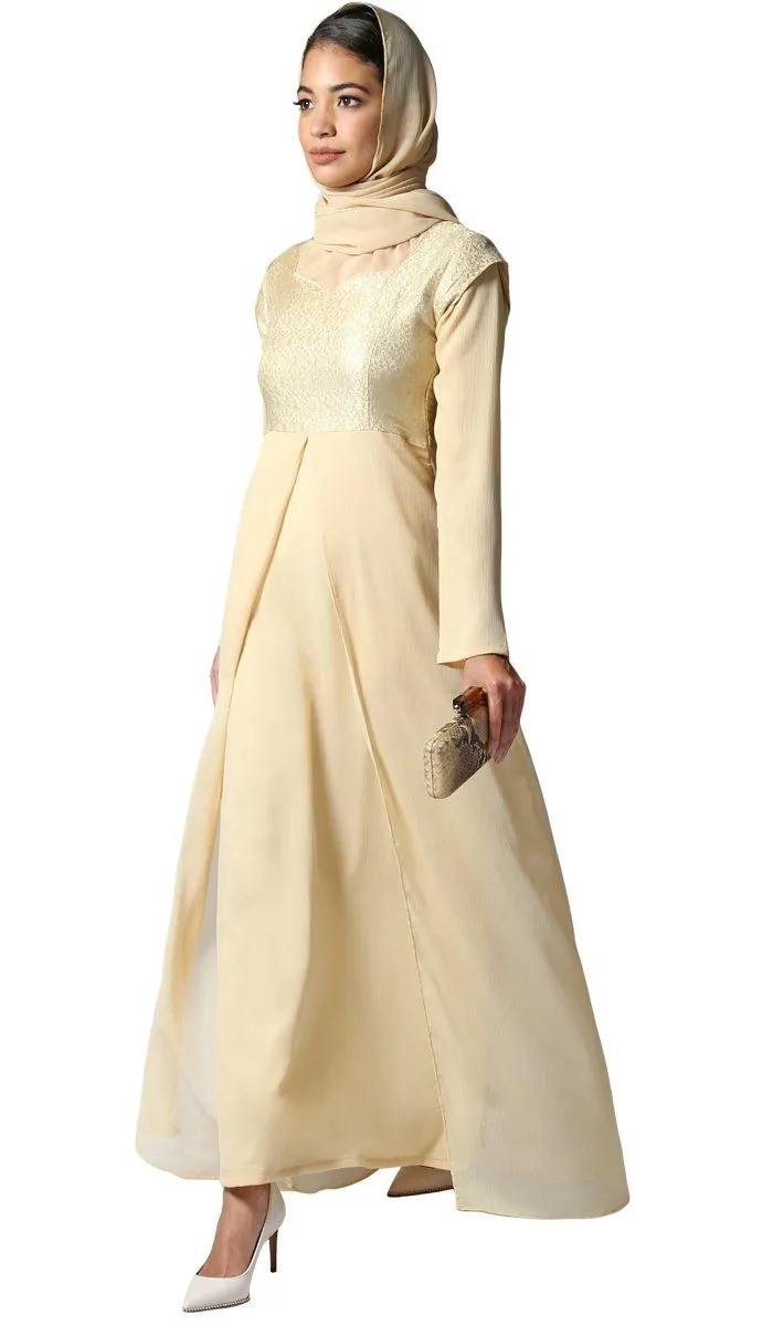 Marcella Long Sleeve Modest Muslim Formal Evening Dress - Beige Gold - FINAL SALE