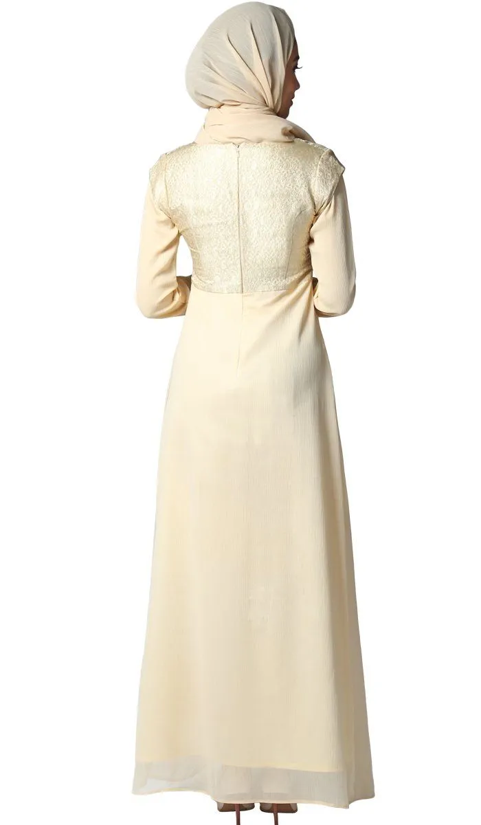 Marcella Long Sleeve Modest Muslim Formal Evening Dress - Beige Gold - FINAL SALE