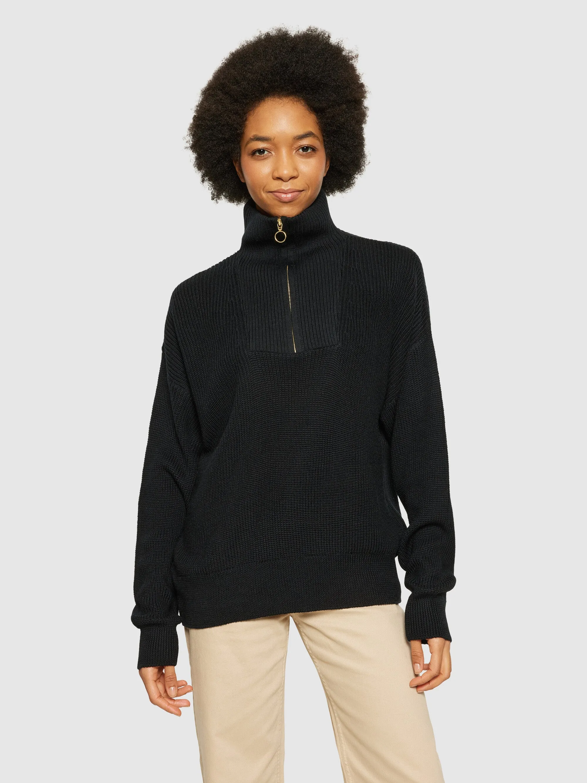 Merino half zip high neck - Black Jet