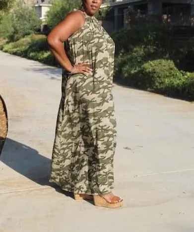 Multi printed Camo Halterneck Oversized Maxi Dress