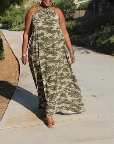 Multi printed Camo Halterneck Oversized Maxi Dress