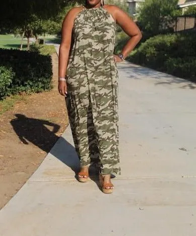 Multi printed Camo Halterneck Oversized Maxi Dress