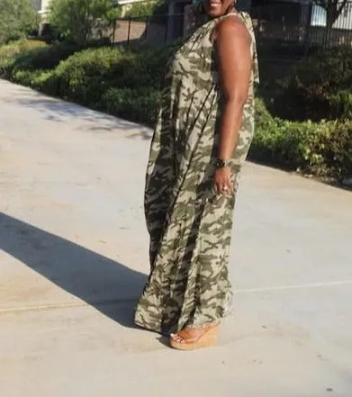 Multi printed Camo Halterneck Oversized Maxi Dress