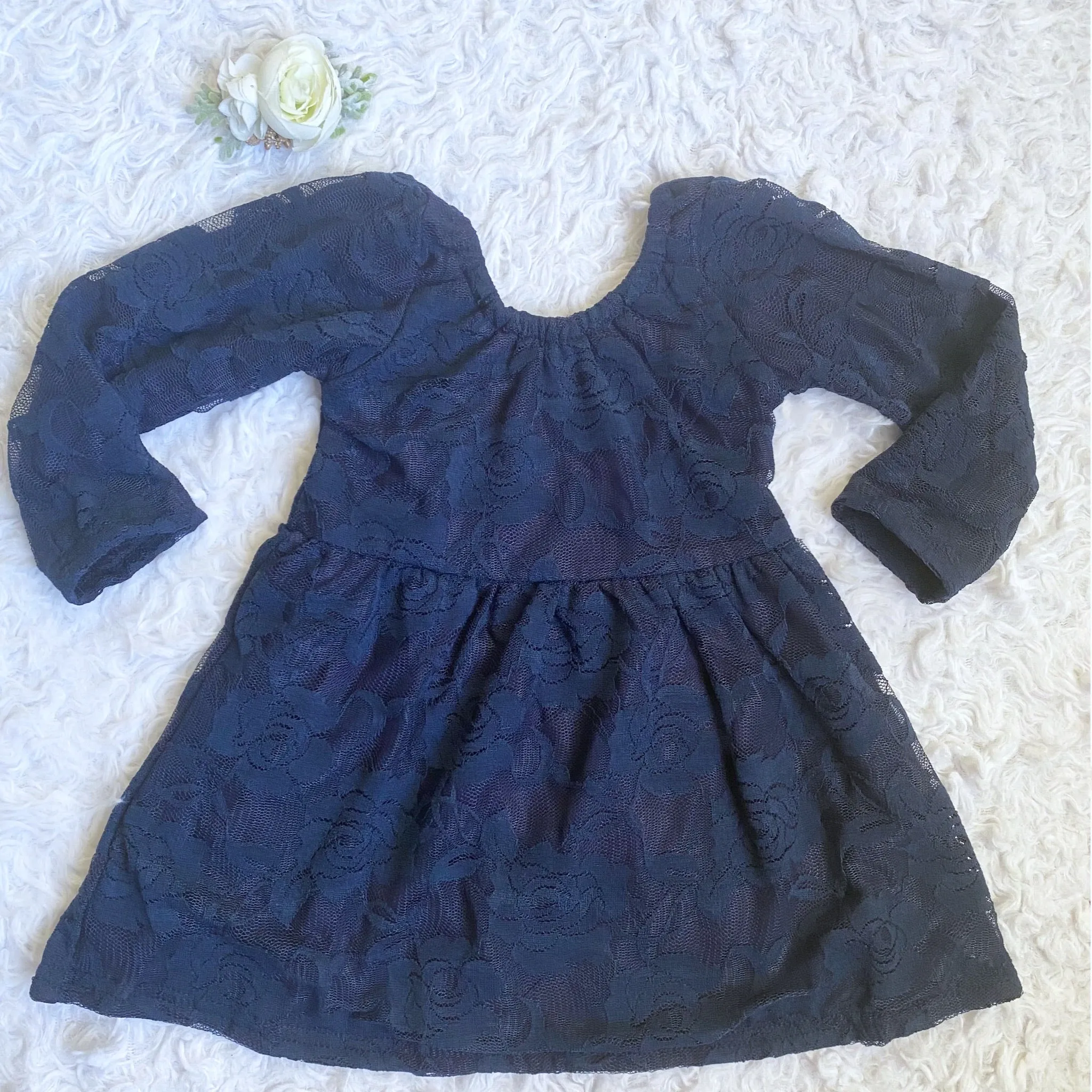 Navy Lace Scoop Back Dress