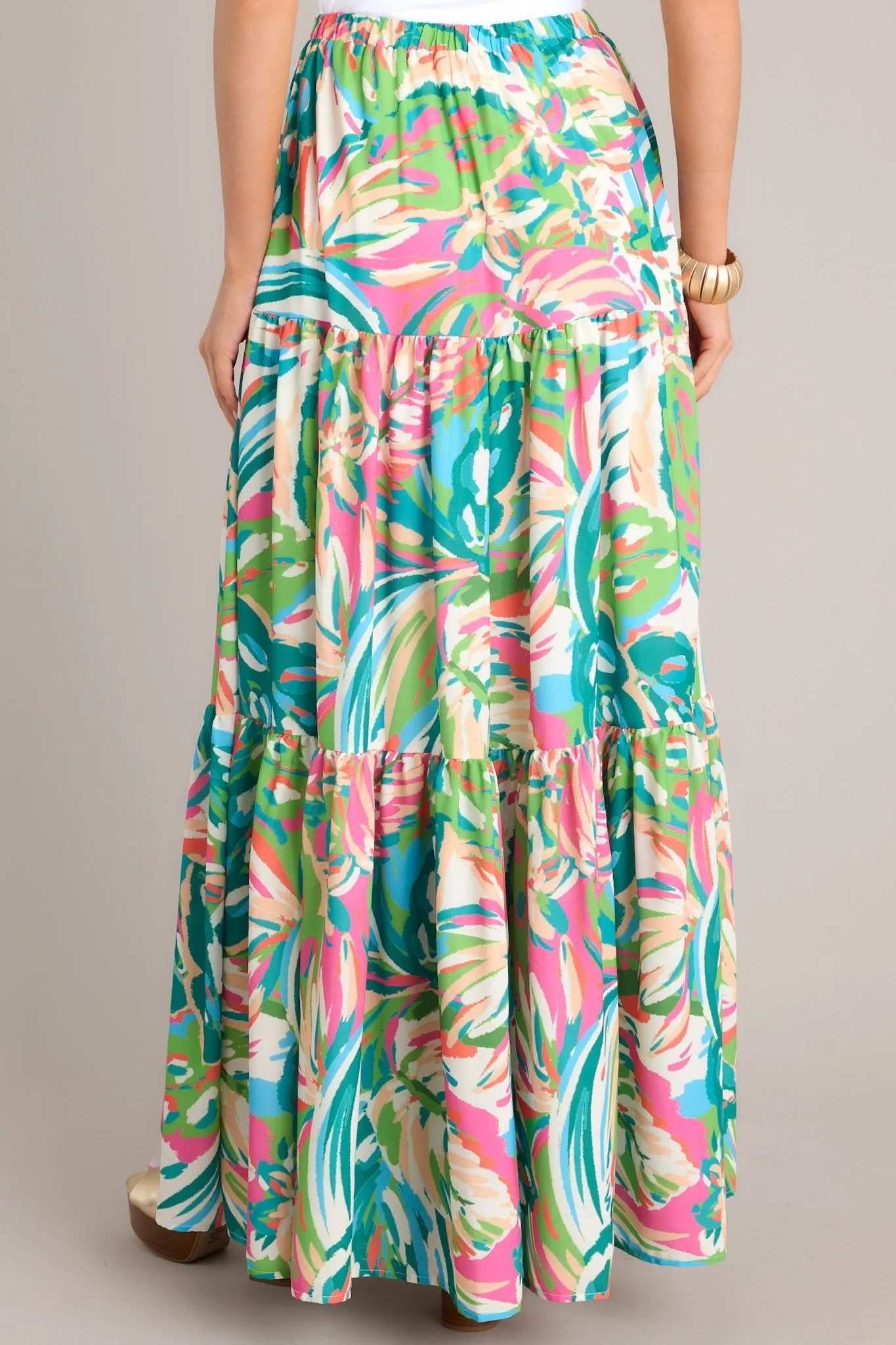 Oceanic Mirage Teal Tropical Print Maxi Skirt