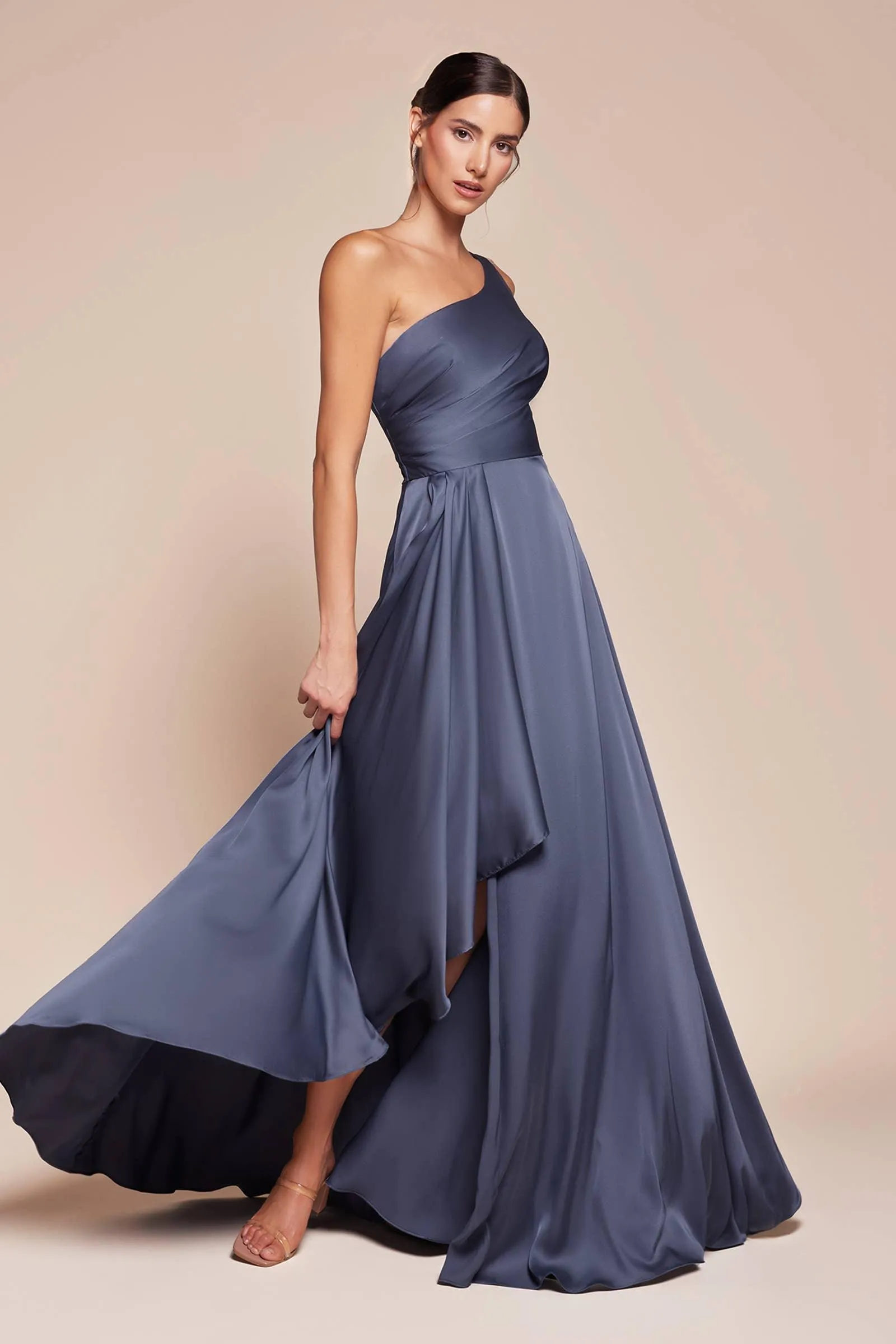 ONE SHOULDER SATIN A-LINE DRESS