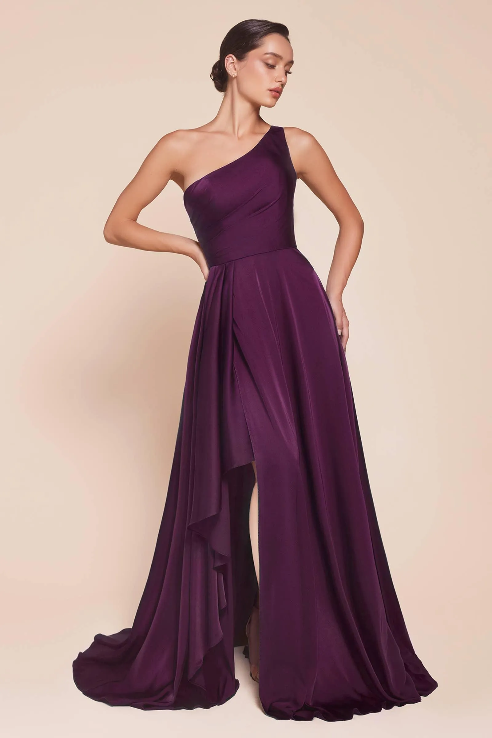 ONE SHOULDER SATIN A-LINE DRESS