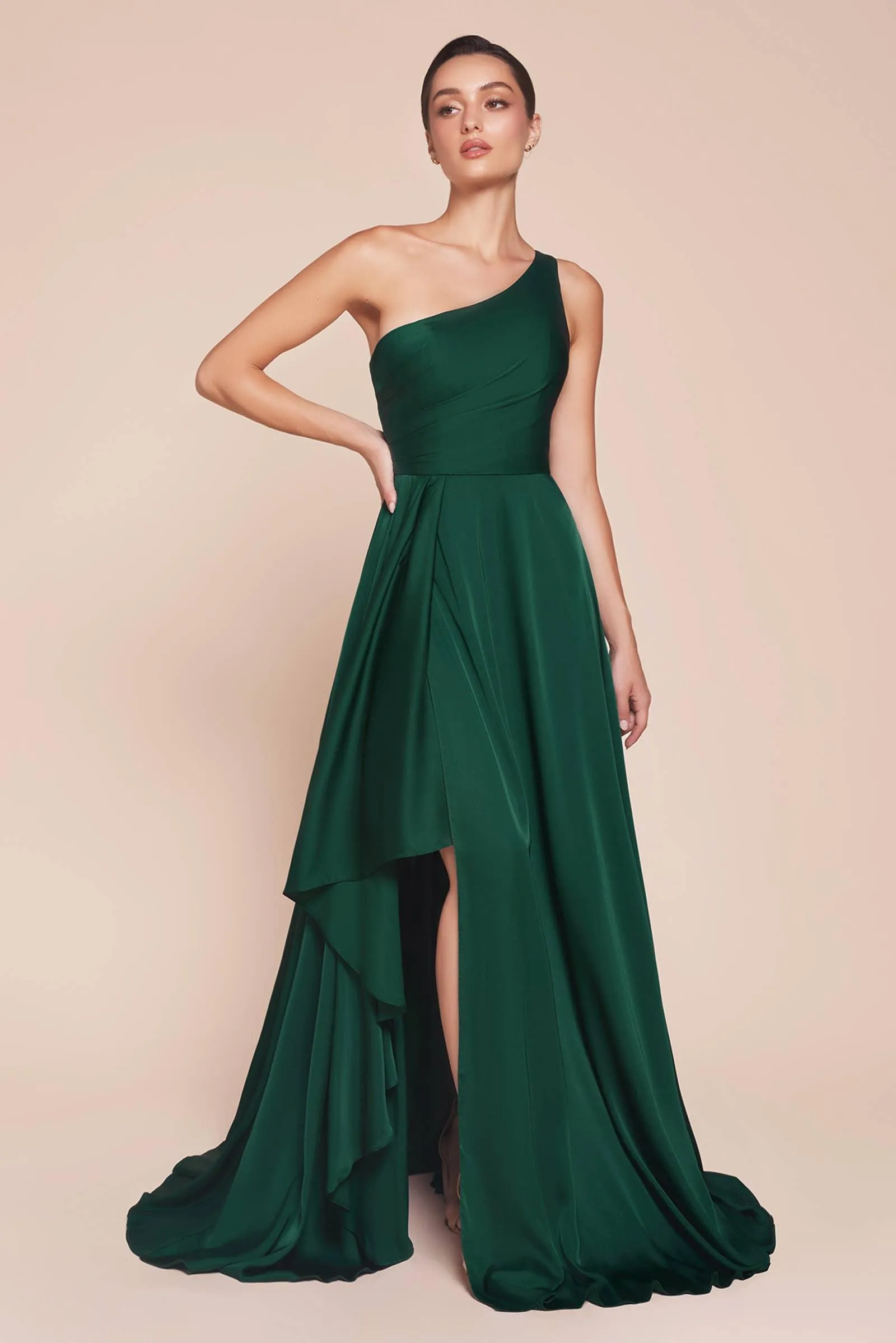 ONE SHOULDER SATIN A-LINE DRESS