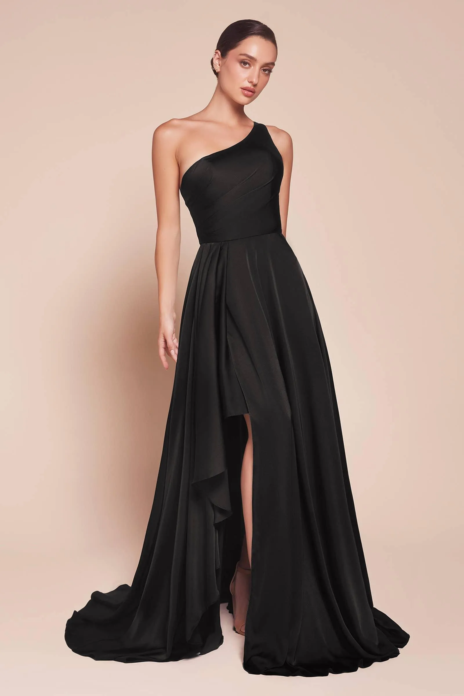 ONE SHOULDER SATIN A-LINE DRESS