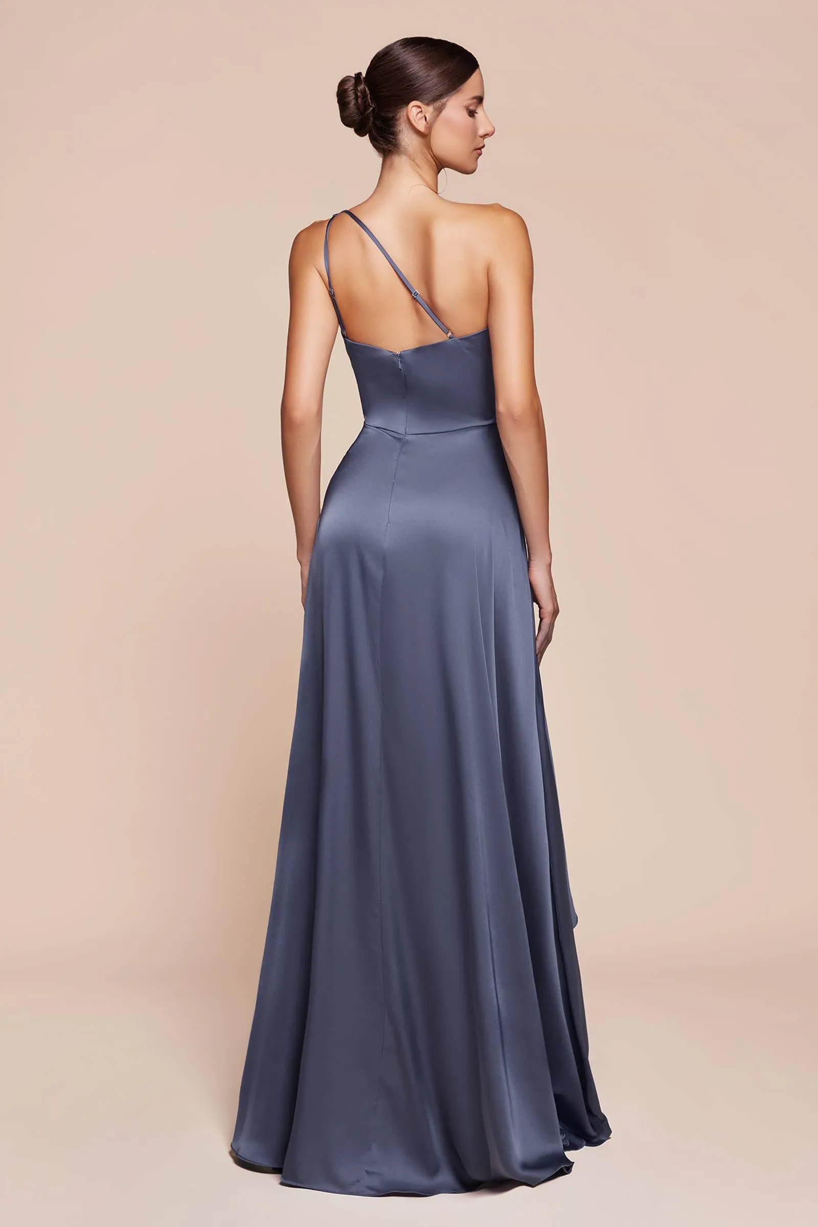 ONE SHOULDER SATIN A-LINE DRESS