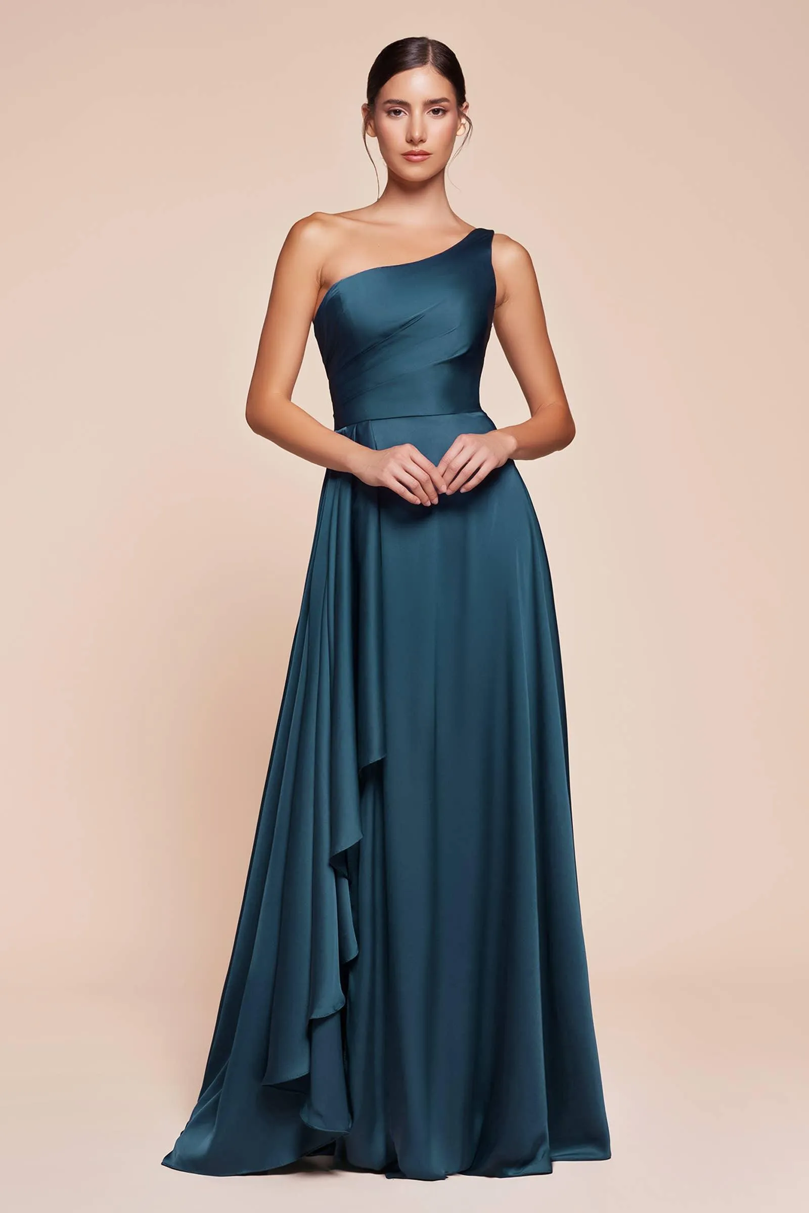 ONE SHOULDER SATIN A-LINE DRESS