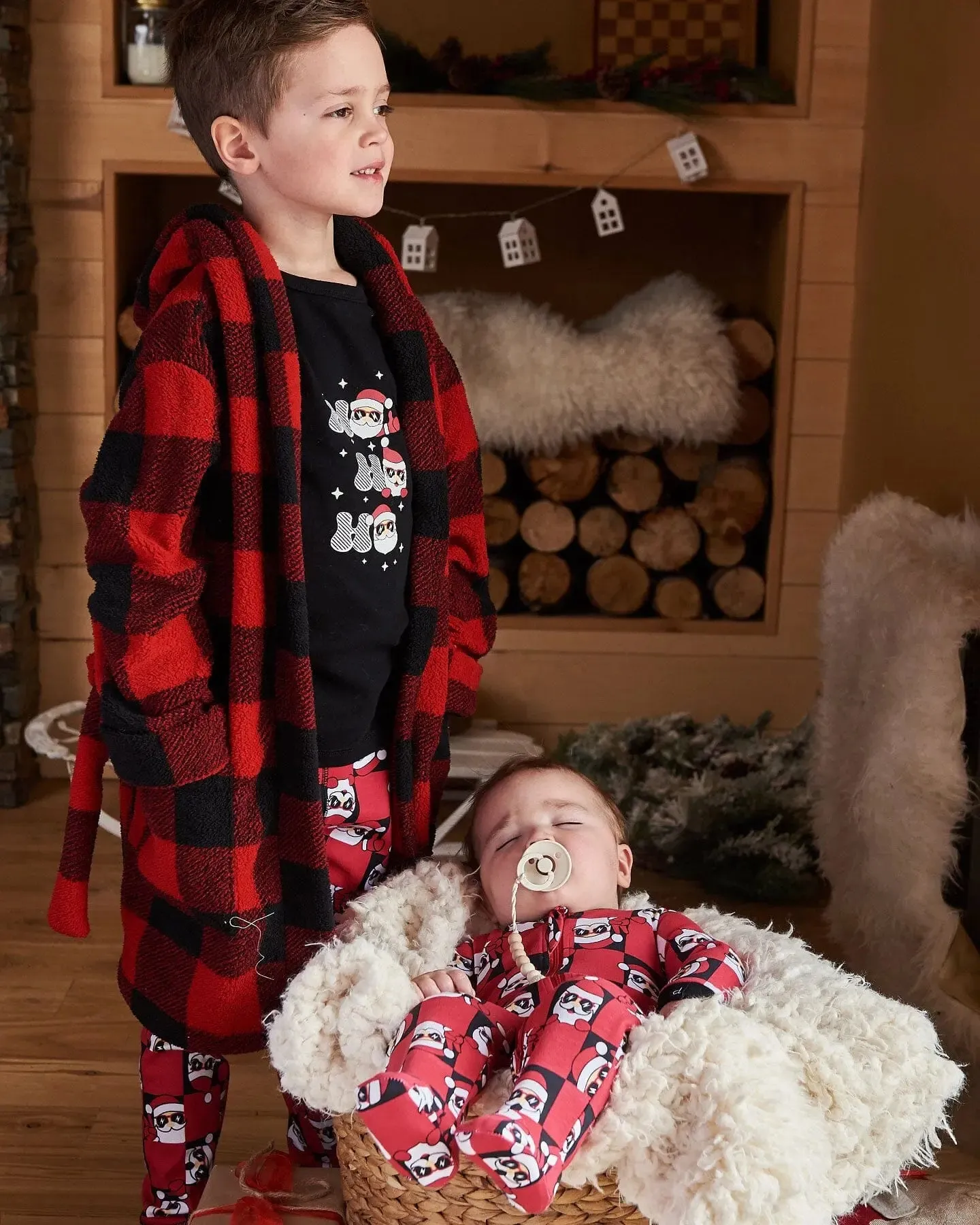 Organic Cotton Two Piece Pajama Set Red Printed Santa