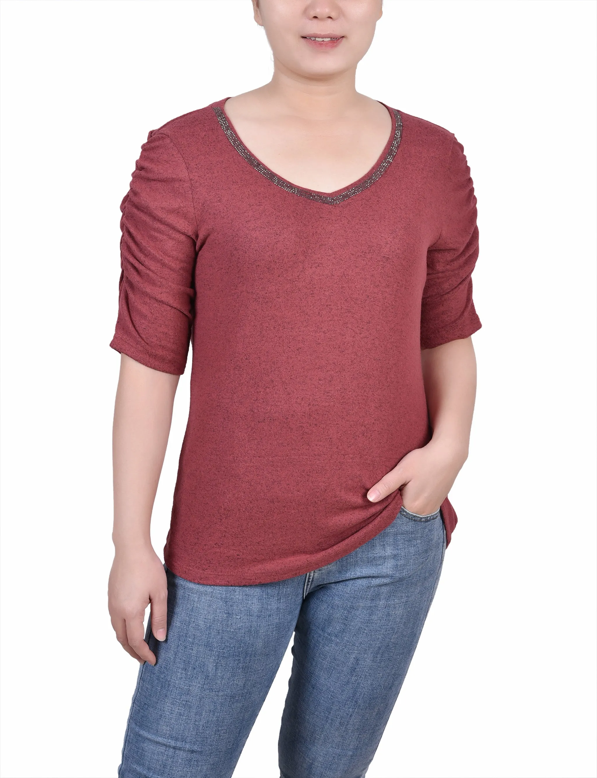 Petite Rouched Sleeve Top