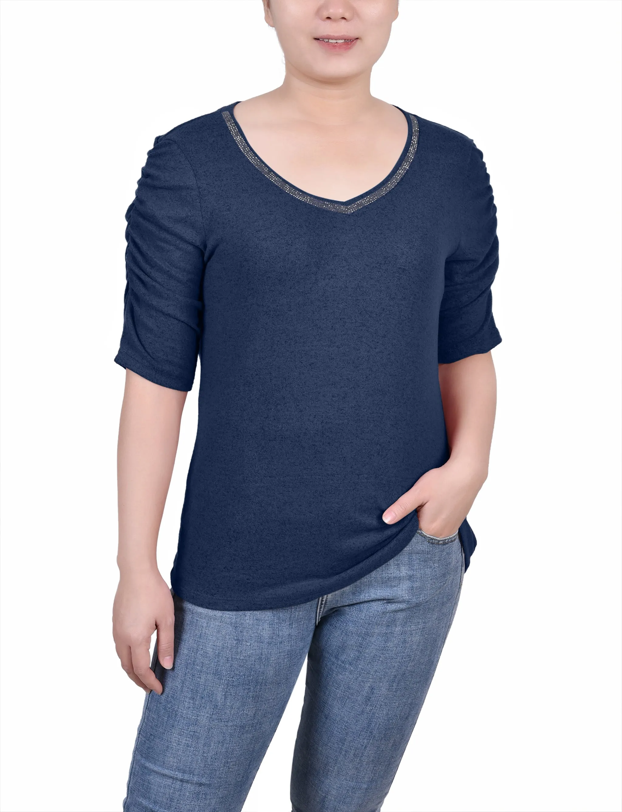 Petite Rouched Sleeve Top