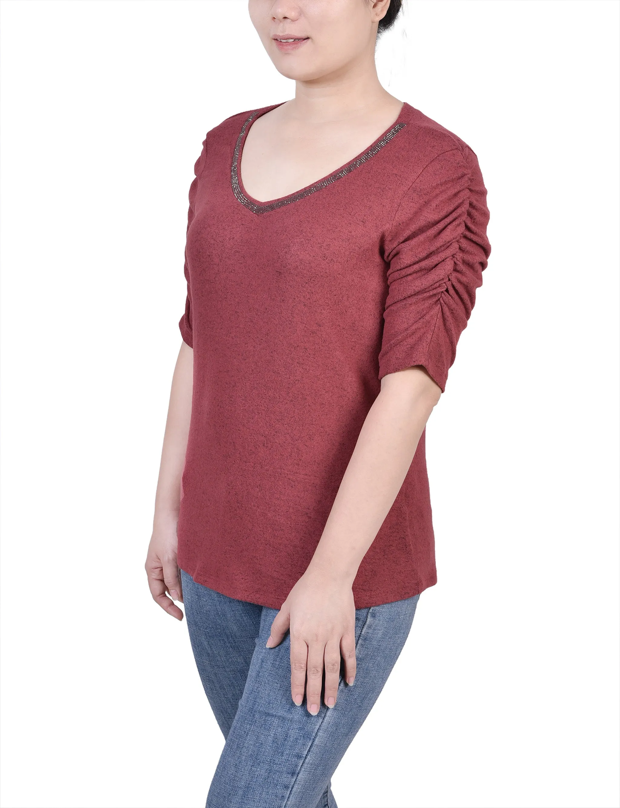 Petite Rouched Sleeve Top