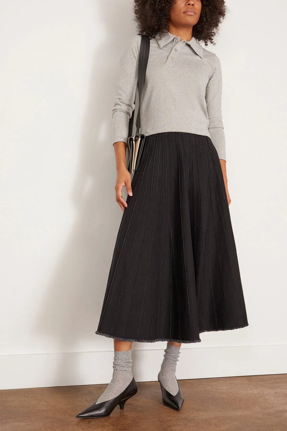 Pintucked Denim Skirt in Black