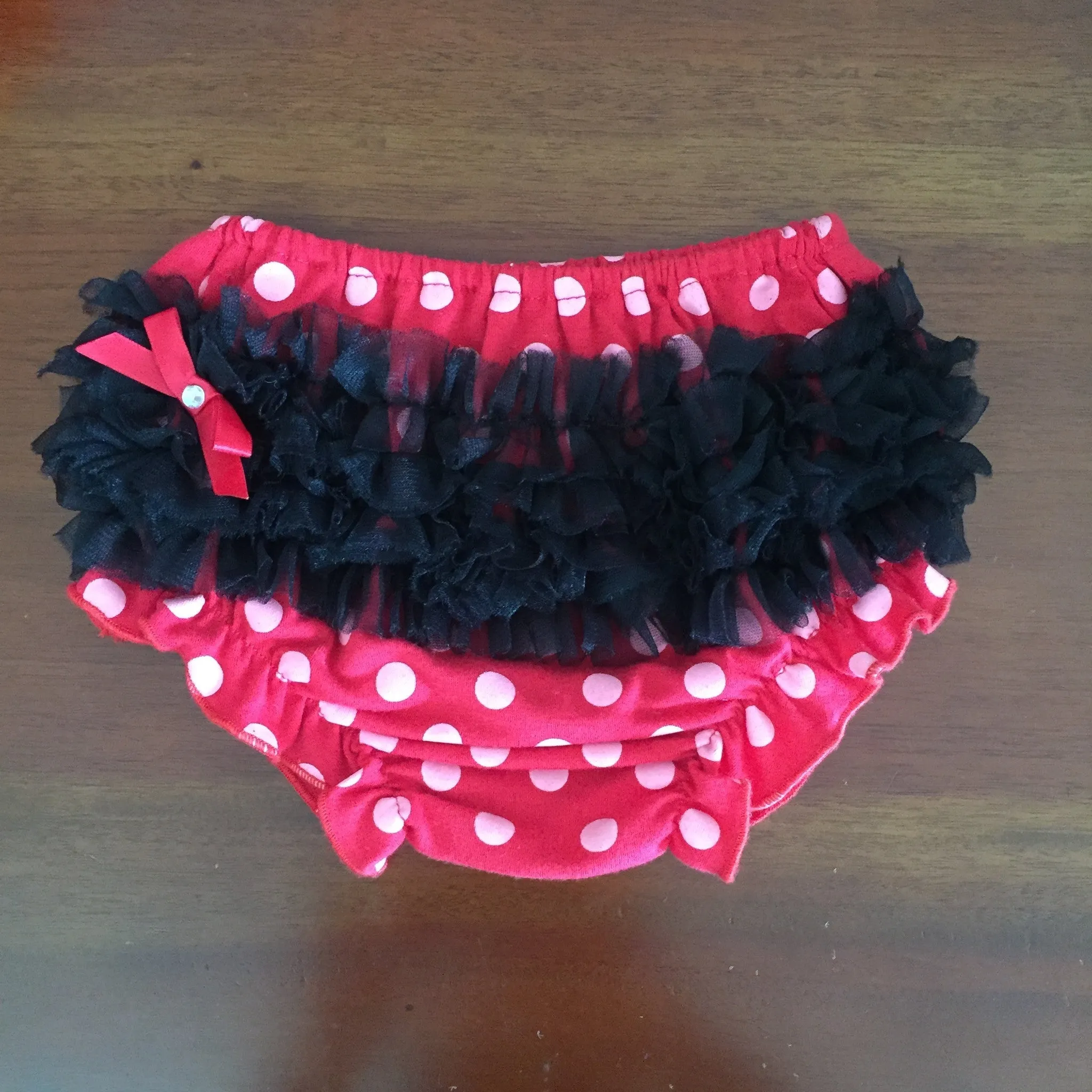 Red White Polka Dots Black Ruffles Bloomers