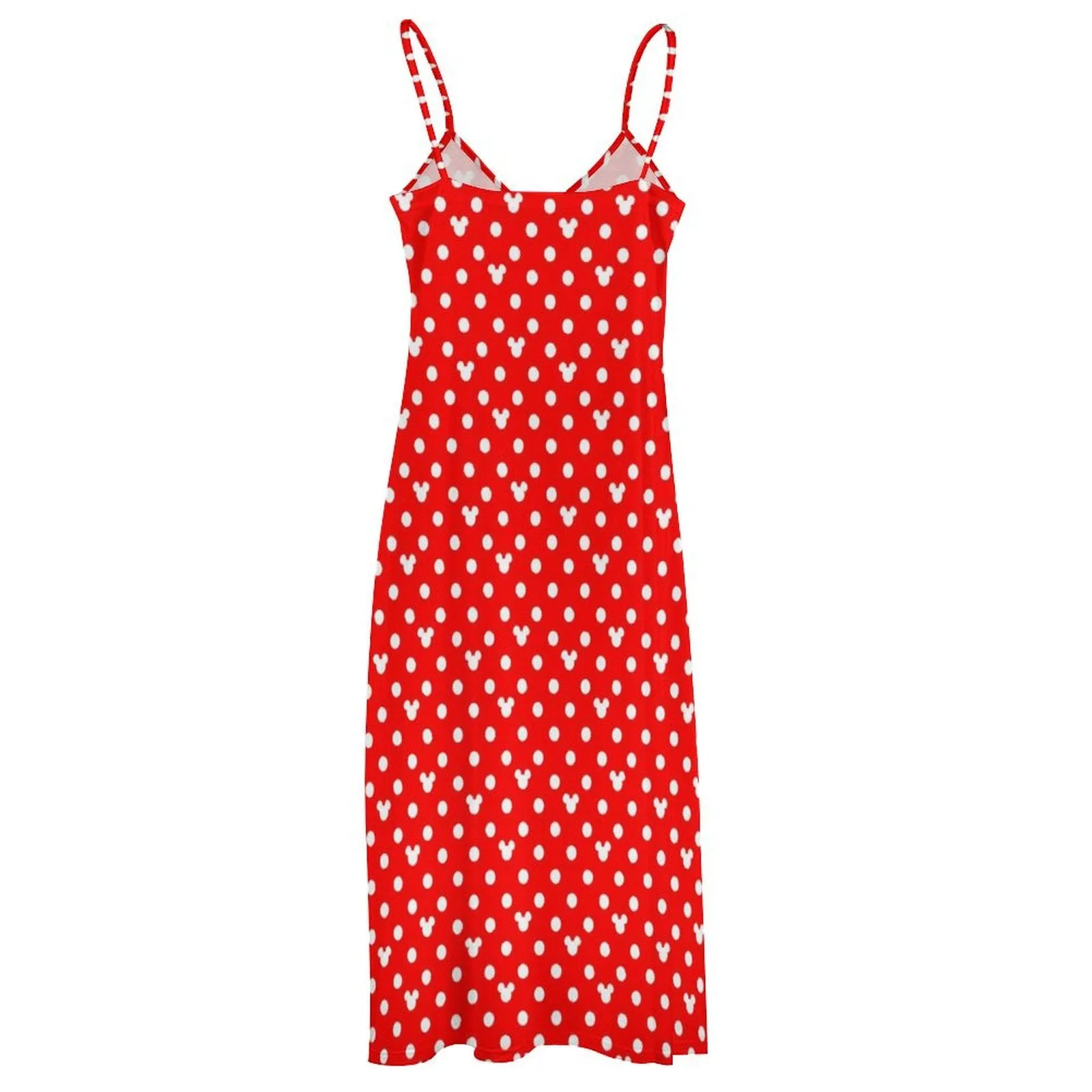 Red With White Mickey Polka Dots Women's Summer Slip Long Dress