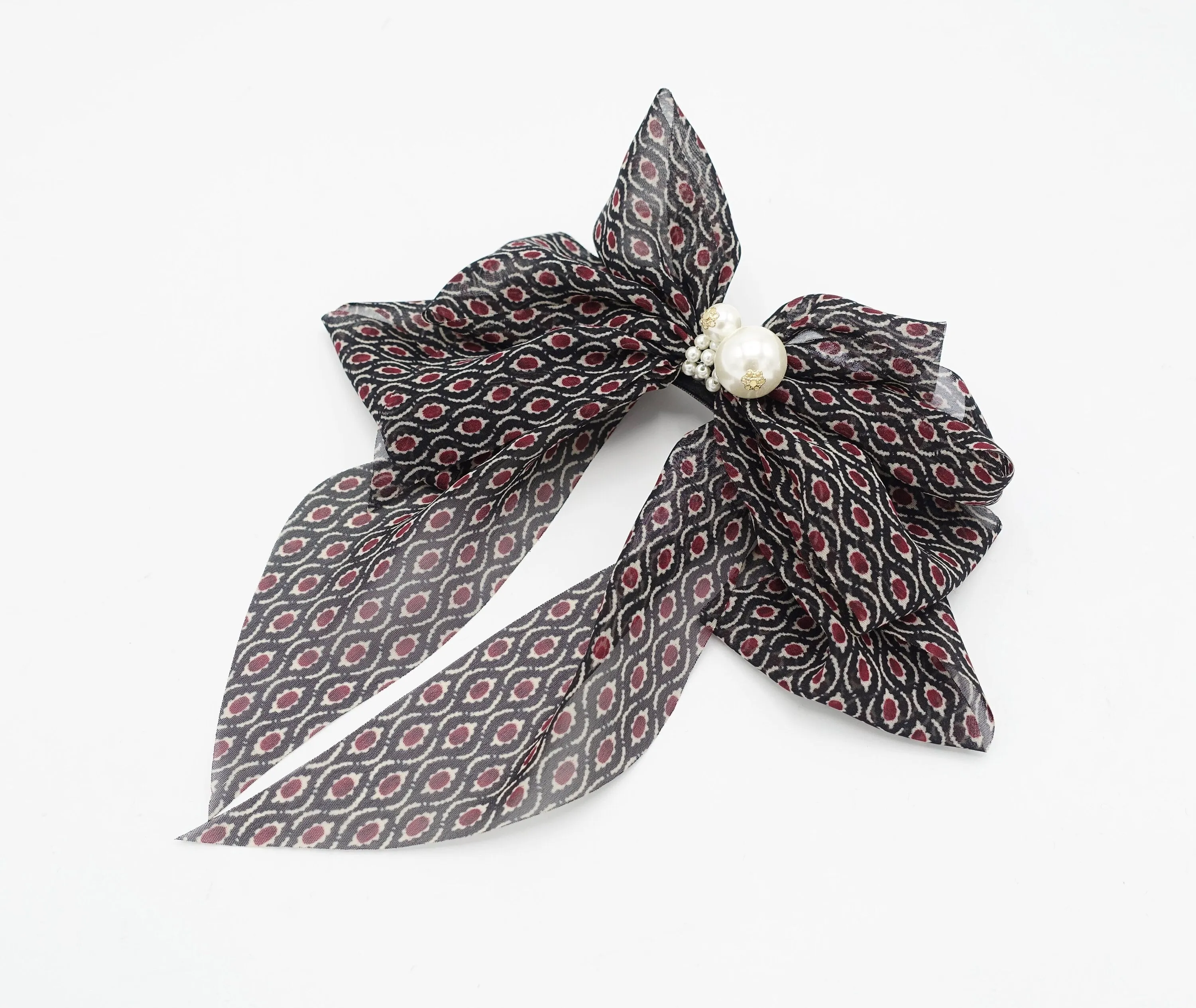 retro print hair bow chiffon hair accessory for women