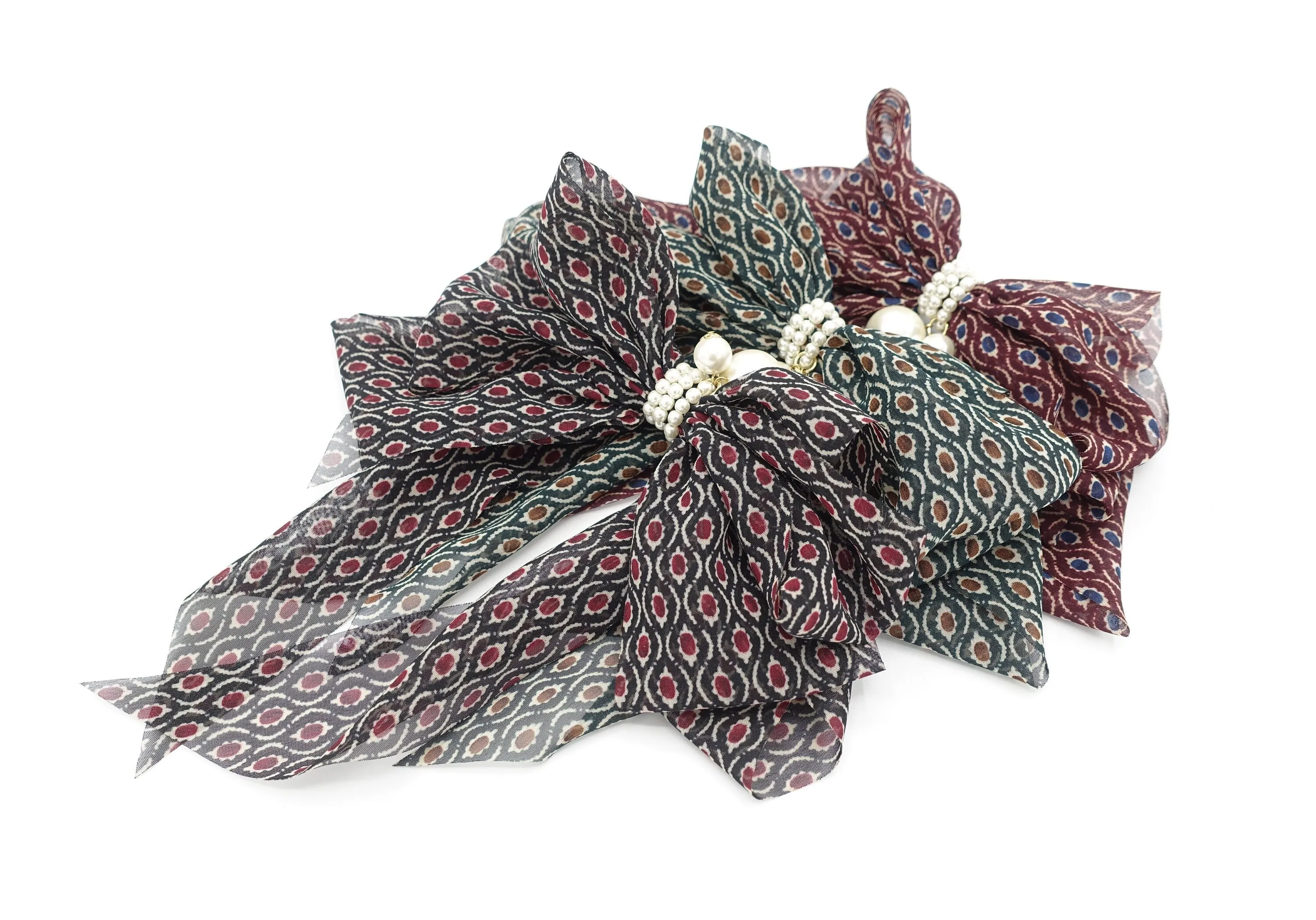 retro print hair bow chiffon hair accessory for women